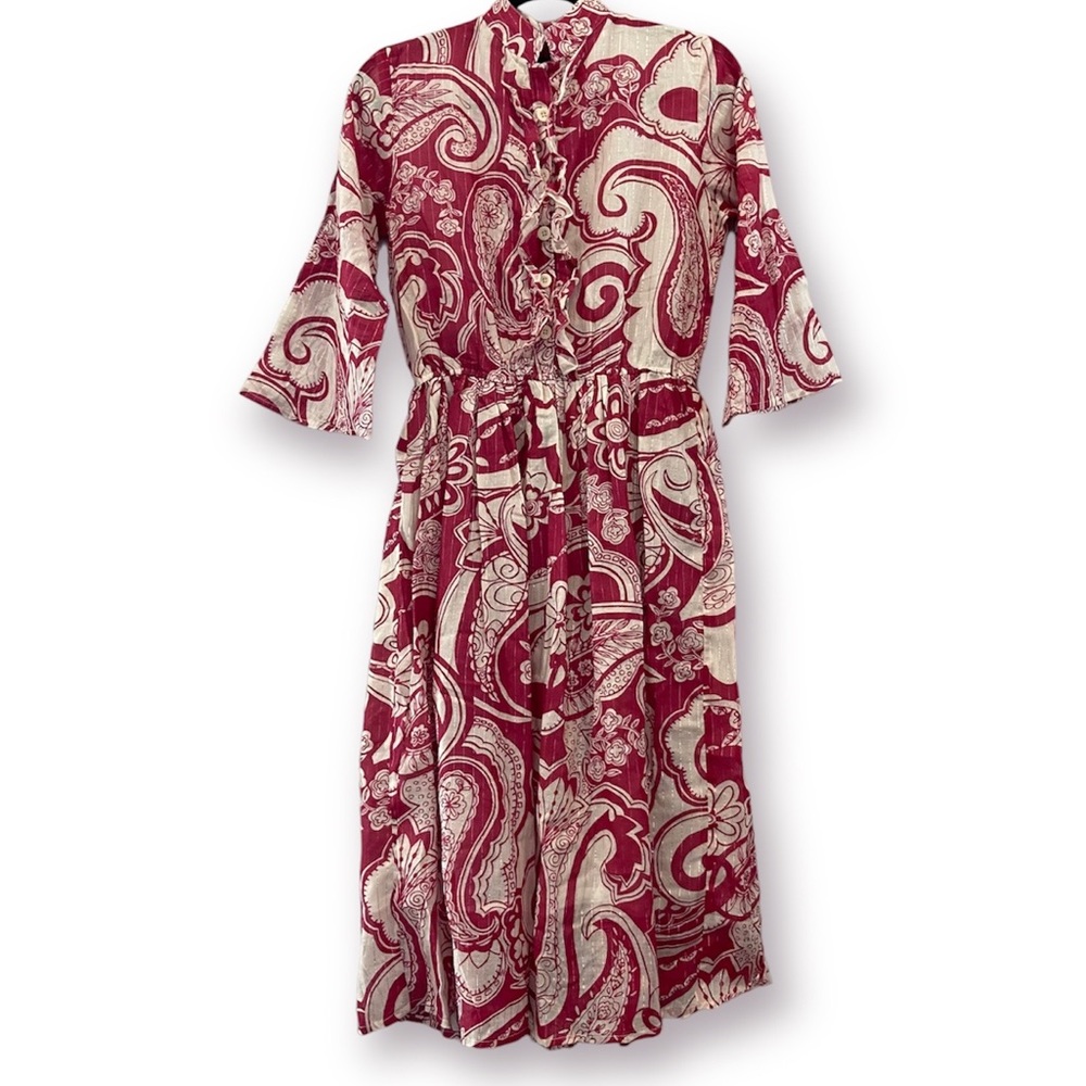 BACKWOODS Cotton Paisley Shimmer Midi Dress Medium - Picture 2 of 7